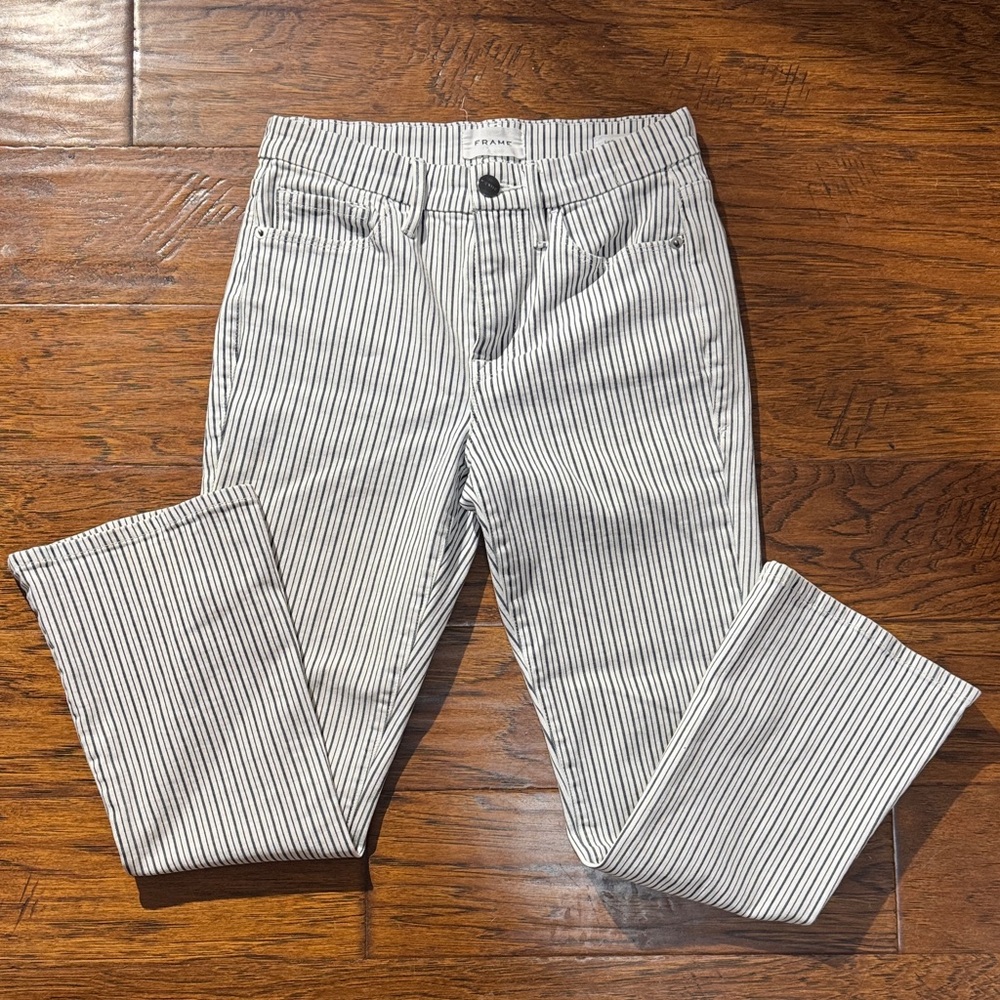 Frame Denim Navy and White Striped Jeans